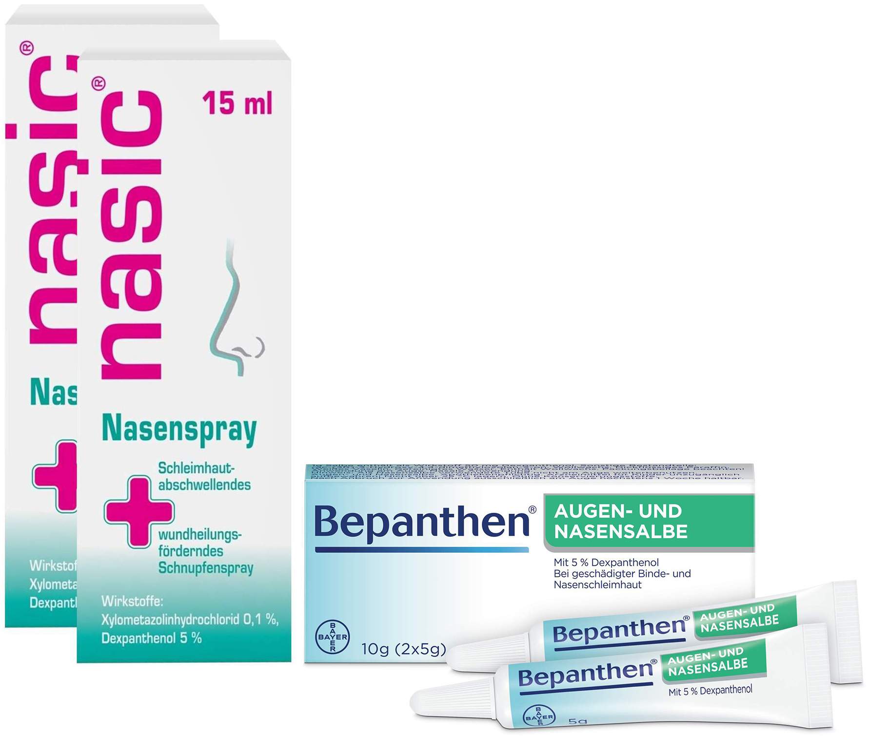 Nasic Nasenspray 2 x 15 ml + Bepanthen Augen- und Nasensalbe 10 g