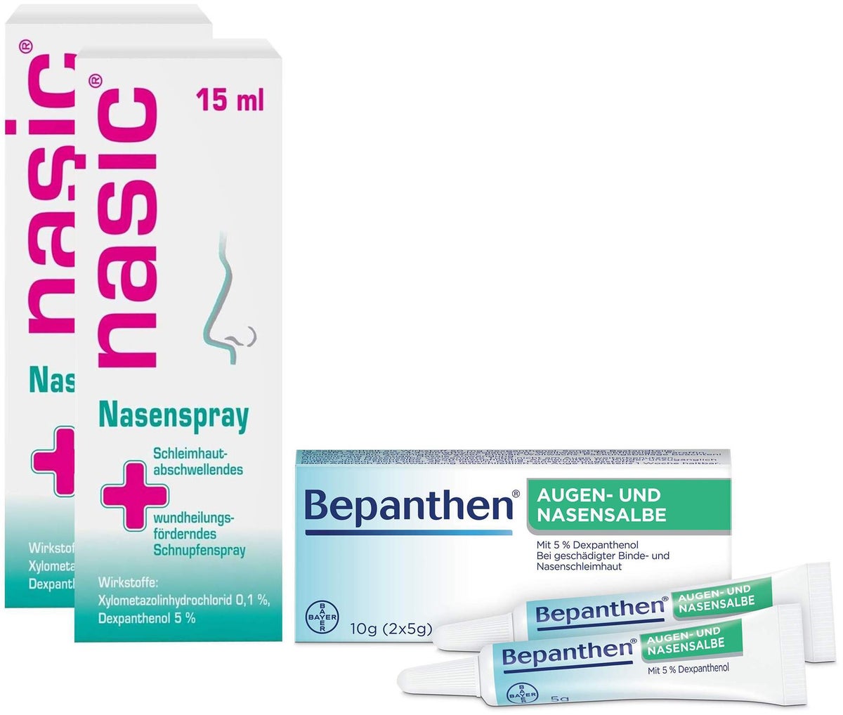 Nasic Nasenspray 2 x 15 ml + Bepanthen Augen- und Nasensalbe 10 g