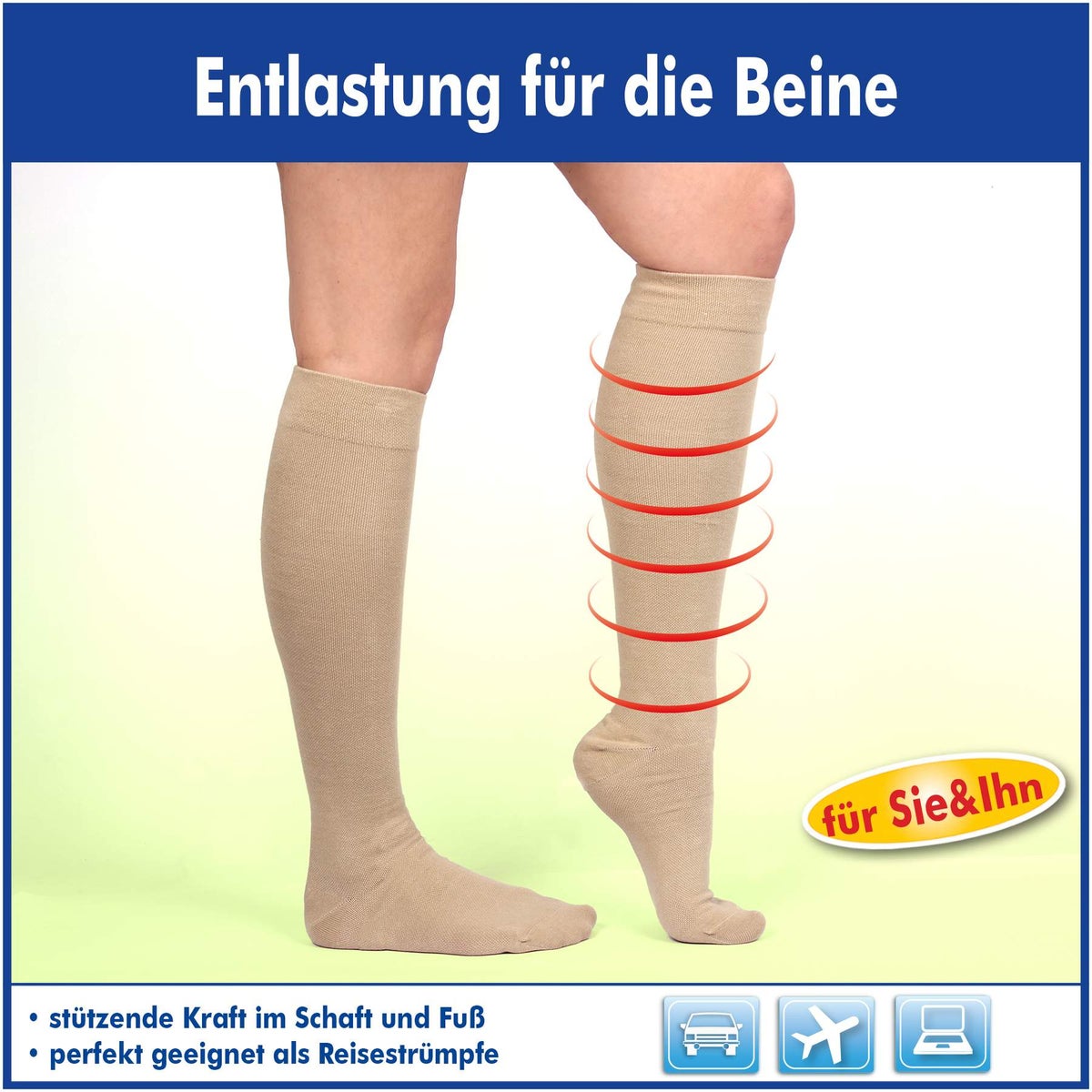 Energy Stützkniestrümpfe Unisex, beige Größe 43-46
