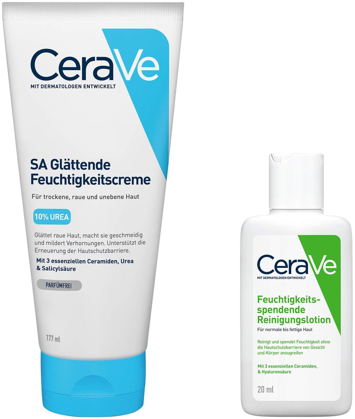 CeraVe SA Urea Glättende Feuchtigkeitscreme 177 ml + gratis Feuchtigkeitsspendende Reinigungslotion 20 ml