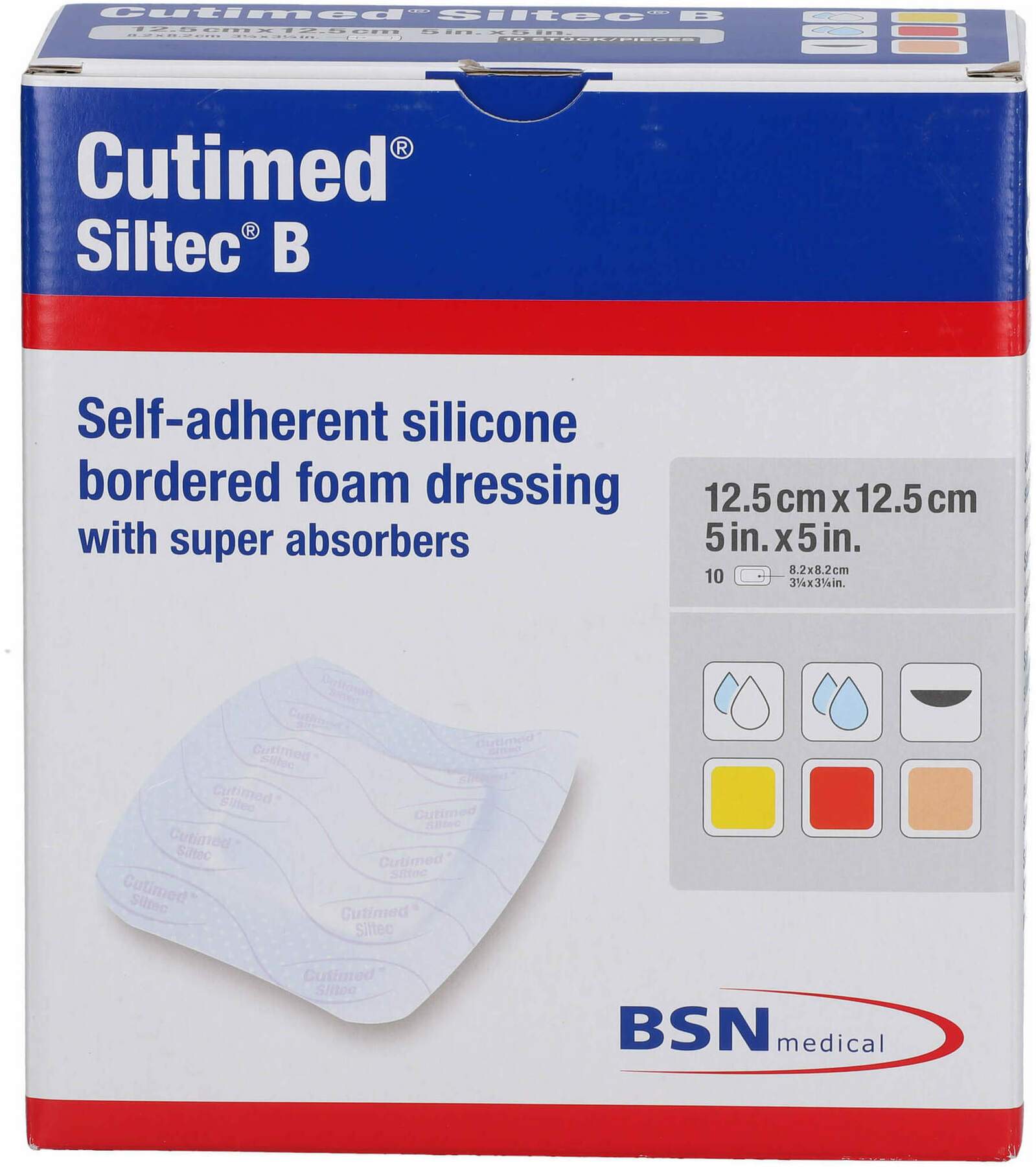 Cutimed Siltec B Schaumverb.12,5 X 12,5 cm M.Haftr. 10 Kompressen