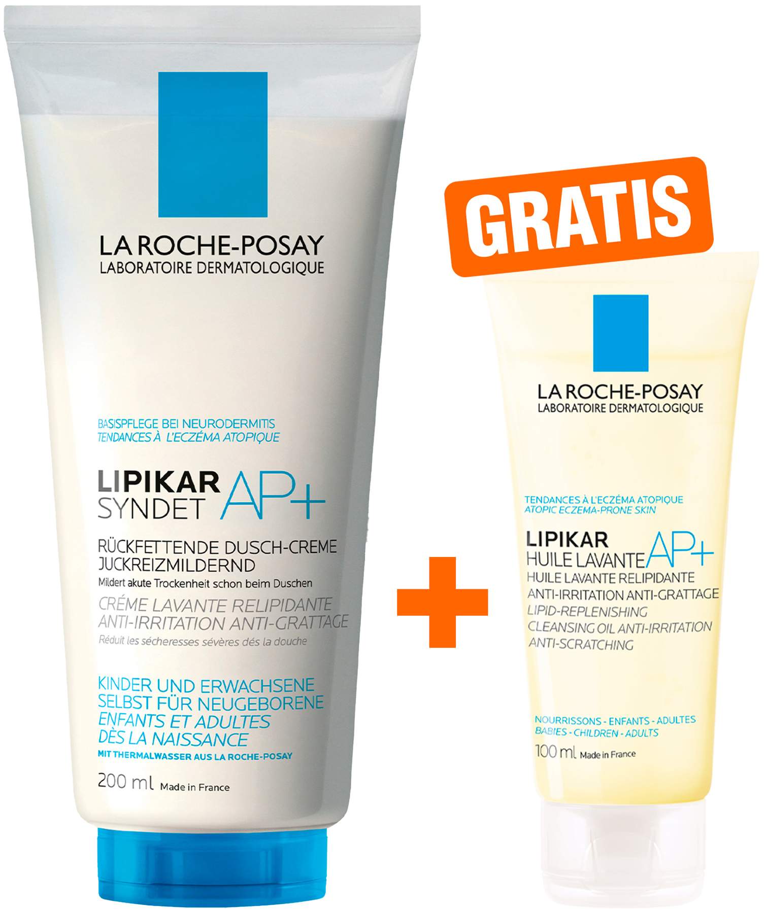 La Roche Posay Lipikar Syndet AP+ Reinigungs-Cremegel 200 ml + gratis Roche Posay Lipikar Dusch- und Badeöl AP+ 100 ml