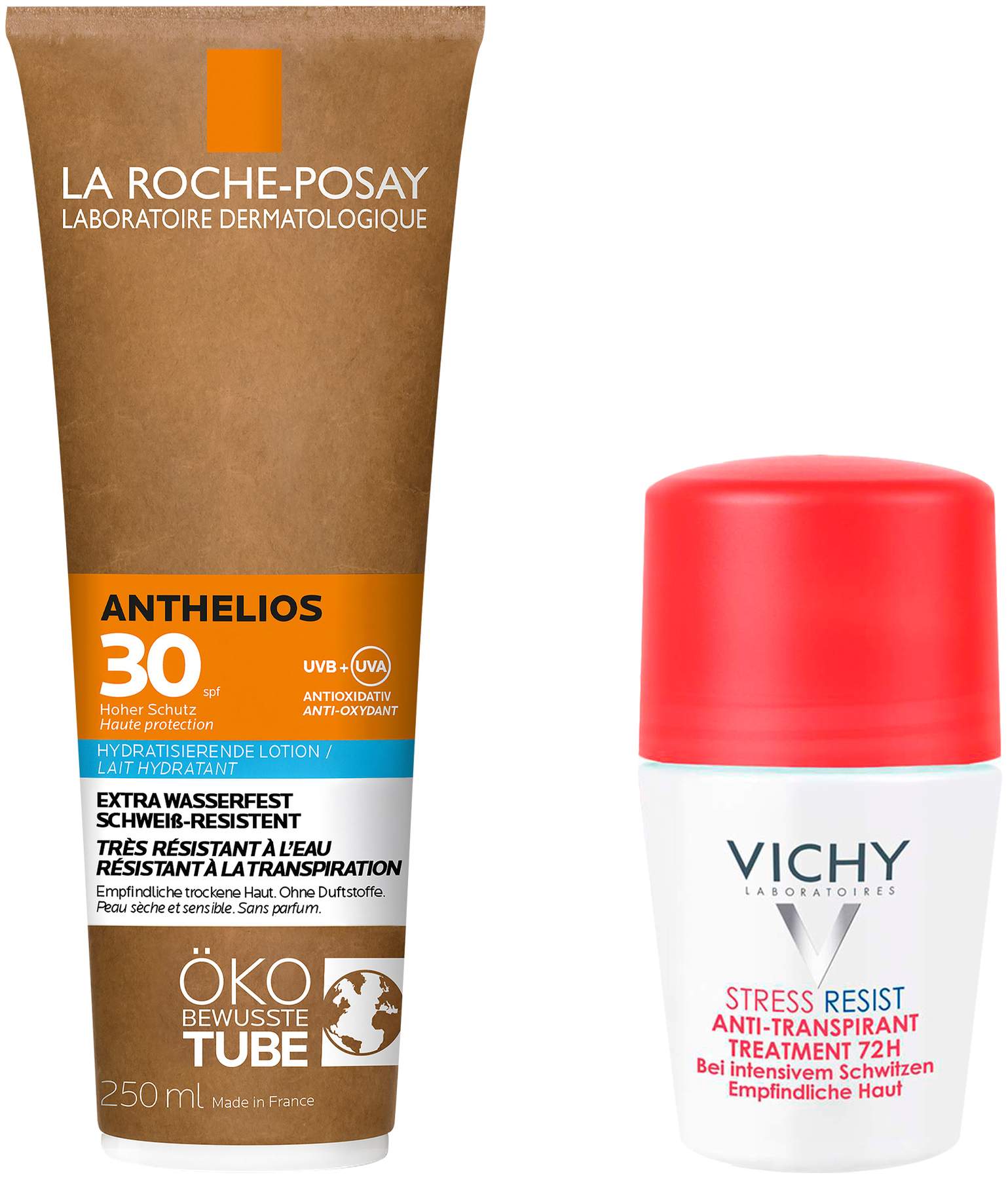 La Roche Posay Anthelios Milch LSF 30 Papp Tube 250 ml + gratis Vichy Deo Stress Resist 72h 50 ml
