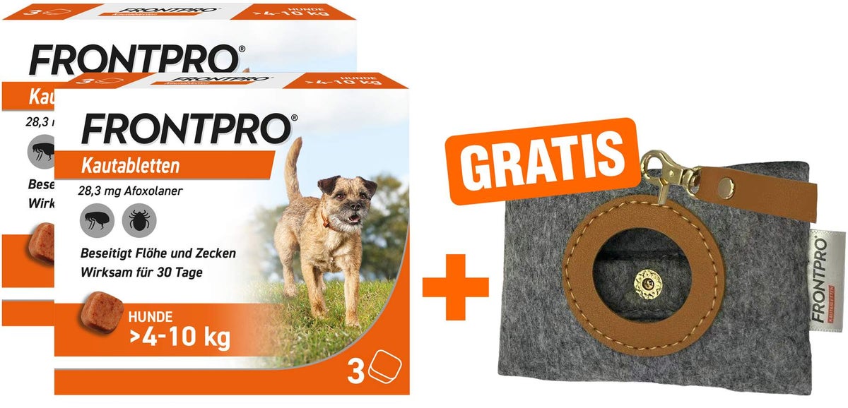 Frontpro 28,3 mg für Hunde 2 x 3 Kautabletten + gratis Hundebeutelspender 1 Stück