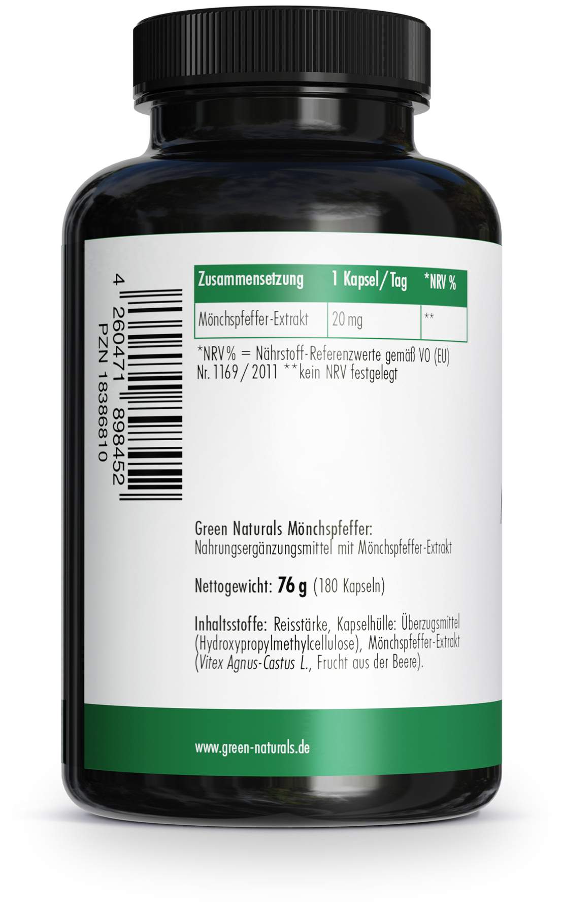 Green Naturals Mönchspfeffer 20mg Hochdosiert 180 Kapseln
