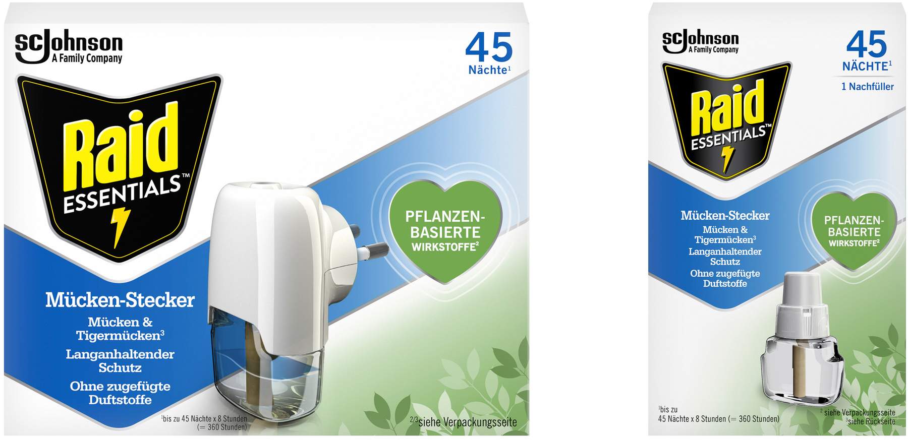 Raid Essentials Mücken-Stecker 45 Nächte Original 1 Stück + Raid Essentials Mücken-Stecker 45 Nächte Nachfüller 1 Stück