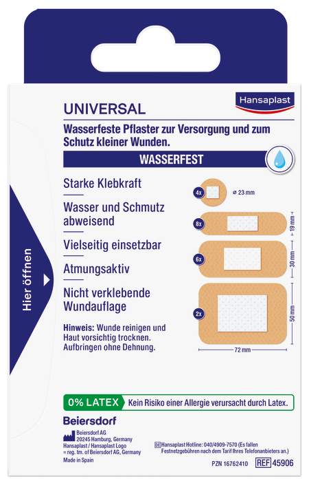 Hansaplast Universal Pflasterstrips wasserfest 4 Größen 20 Pflaster
