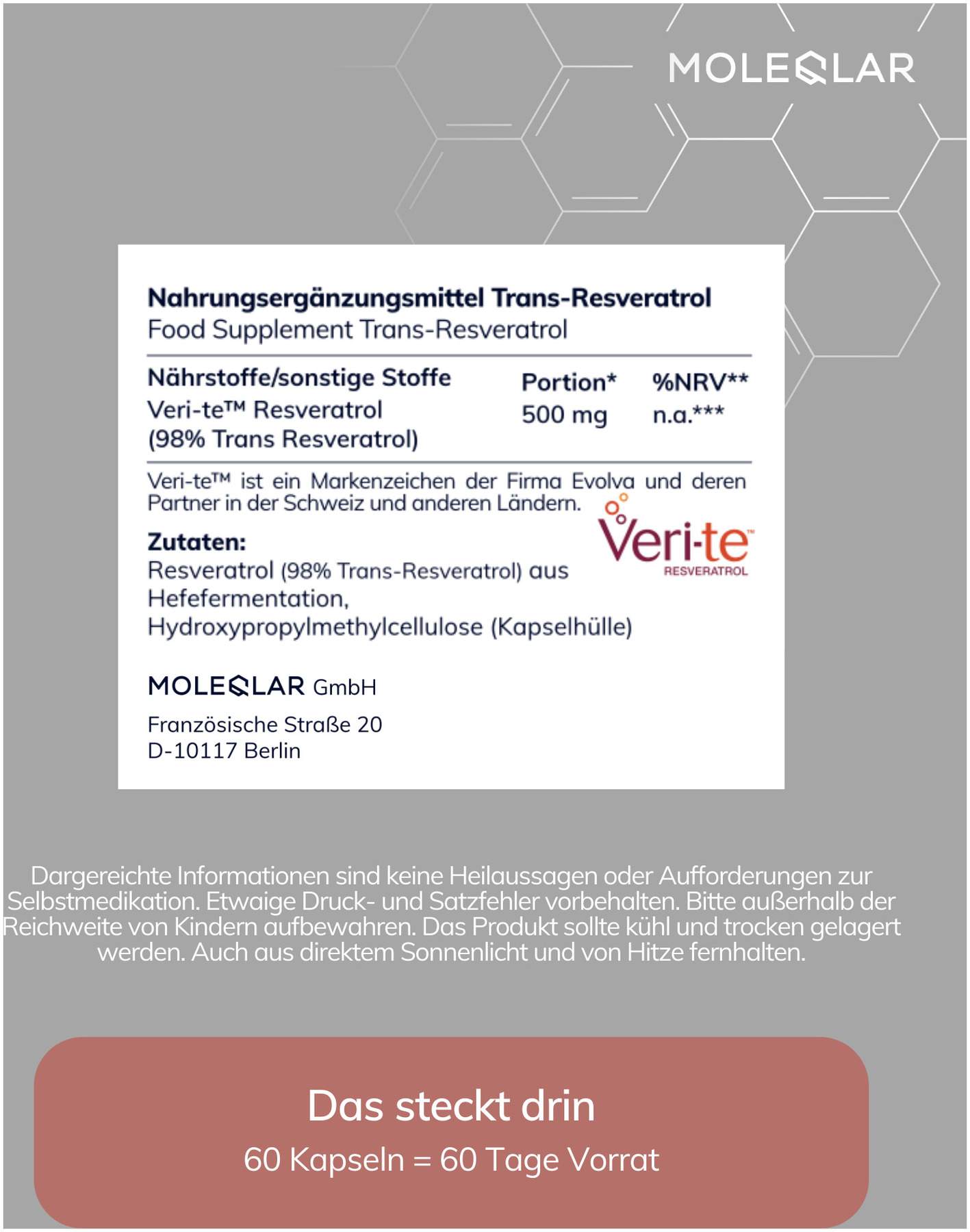 MoleQlar Resveratrol Trans-Resveratrol 60 Kapseln