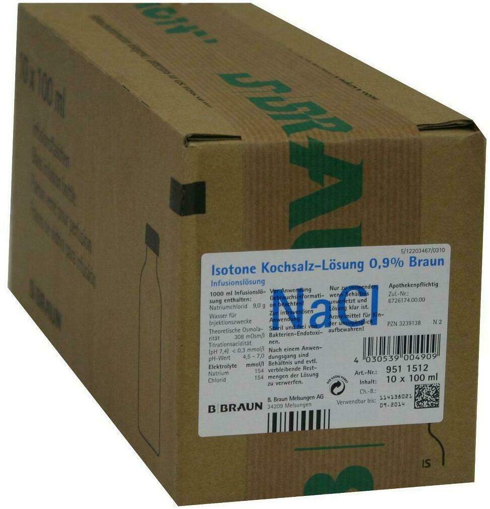 Kochsalzlösung 0,9% Glasflasche 10x100 ml Infusionslösung