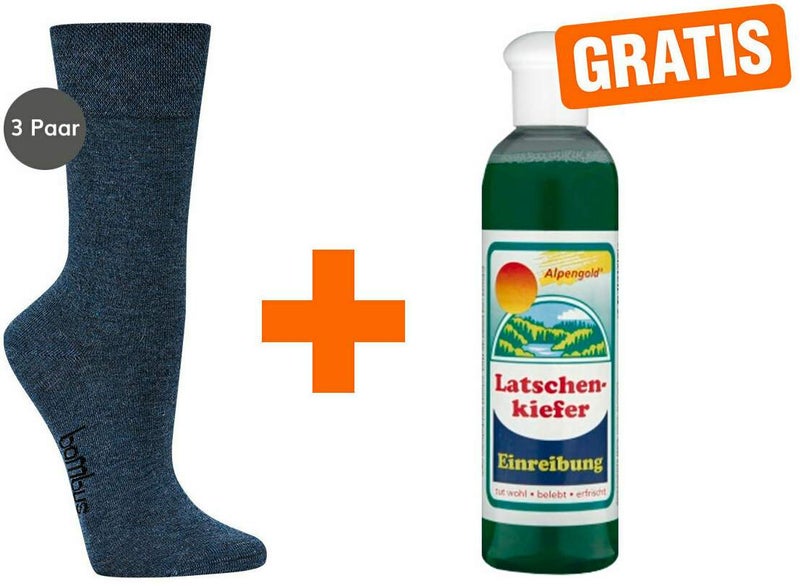 Bambus Wellness-Socken 39-42 Jeansblau 3 Paar + gratis Latschenkiefer Einreibung 250 ml