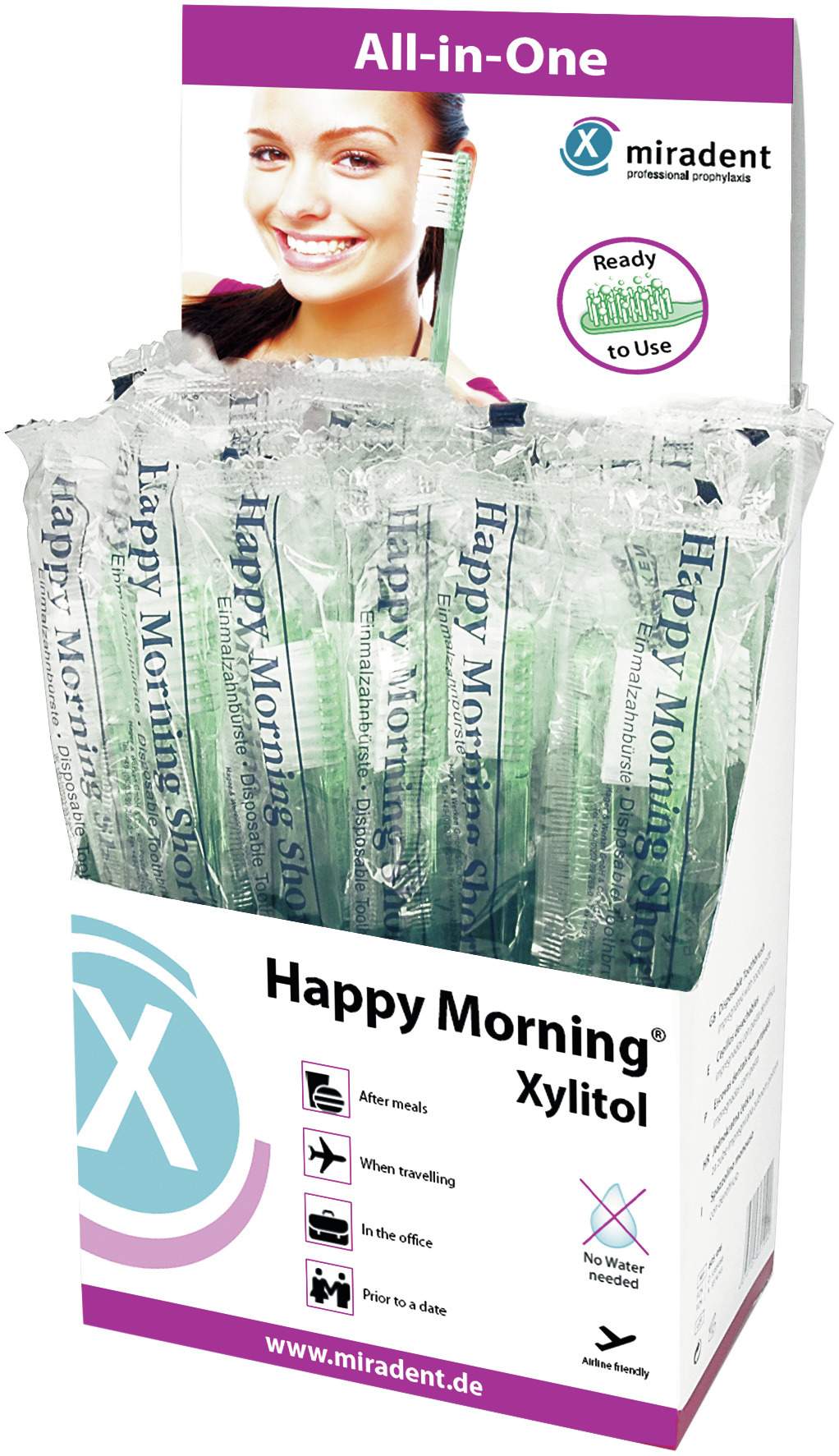 Miradent Einmalzahnbürste Happy Morning Xylitol Box