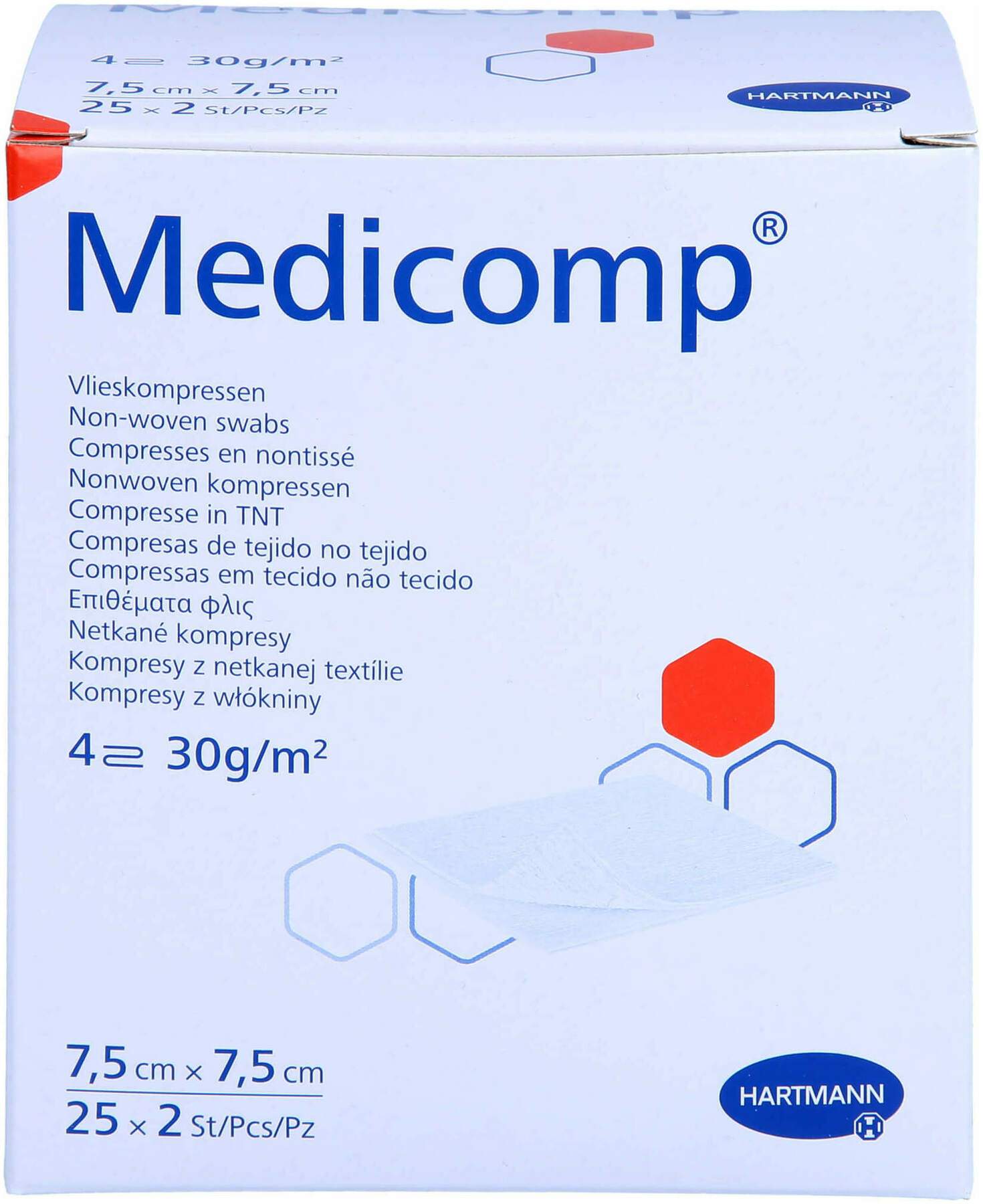 Medicomp Vlieskomp. Steril 7,5 X 7,5 cm 4lagig 25 X 2 Stück