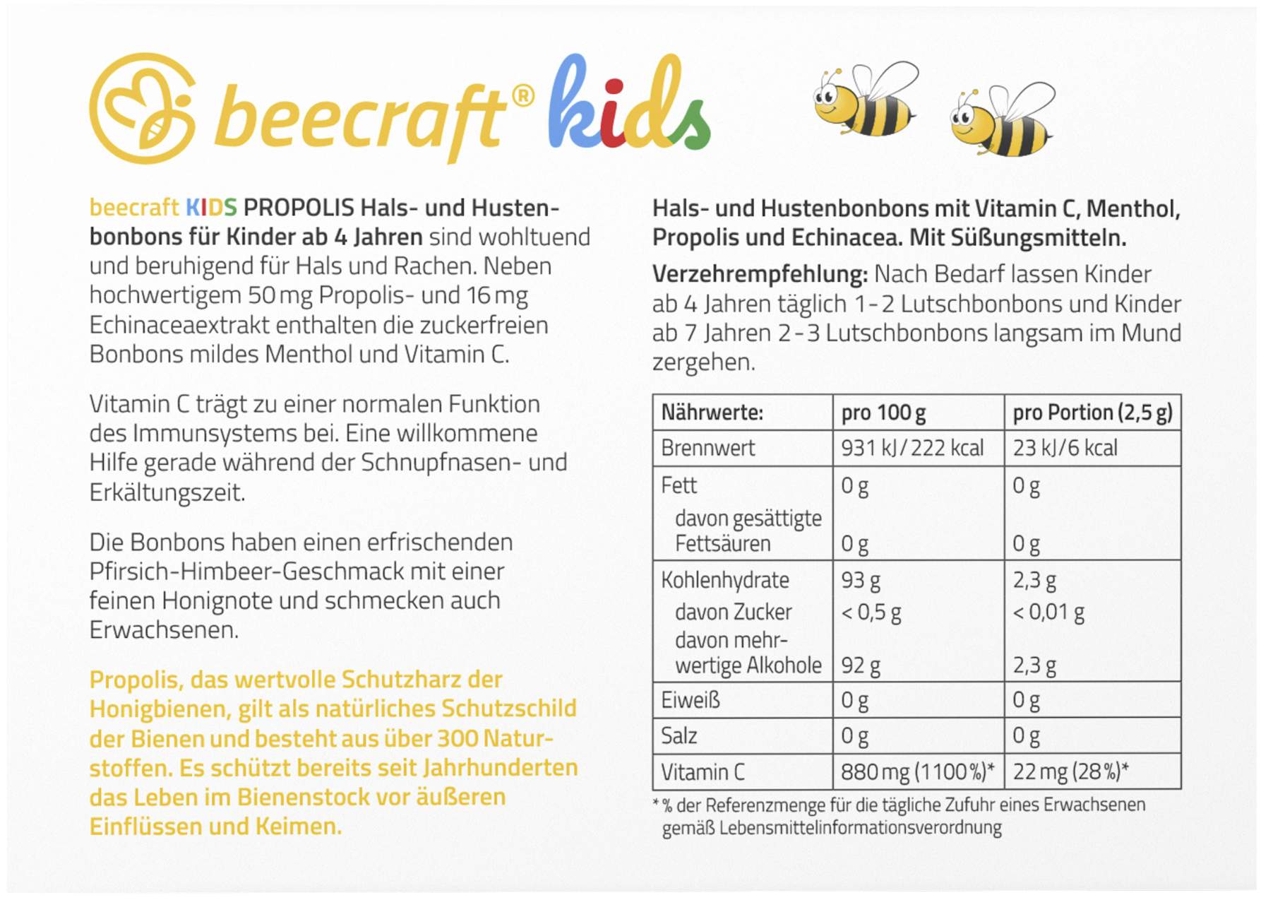 Beecraft Kids Propolis Hals- und Hustenbonbon 24 Stück