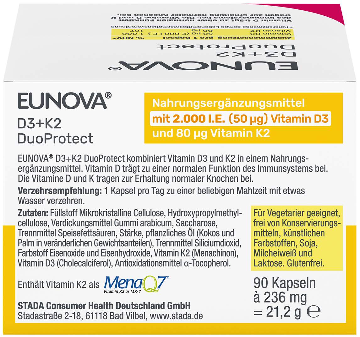 Eunova DuoProtect D3 + K2 2000 I.E. 90 Kapseln