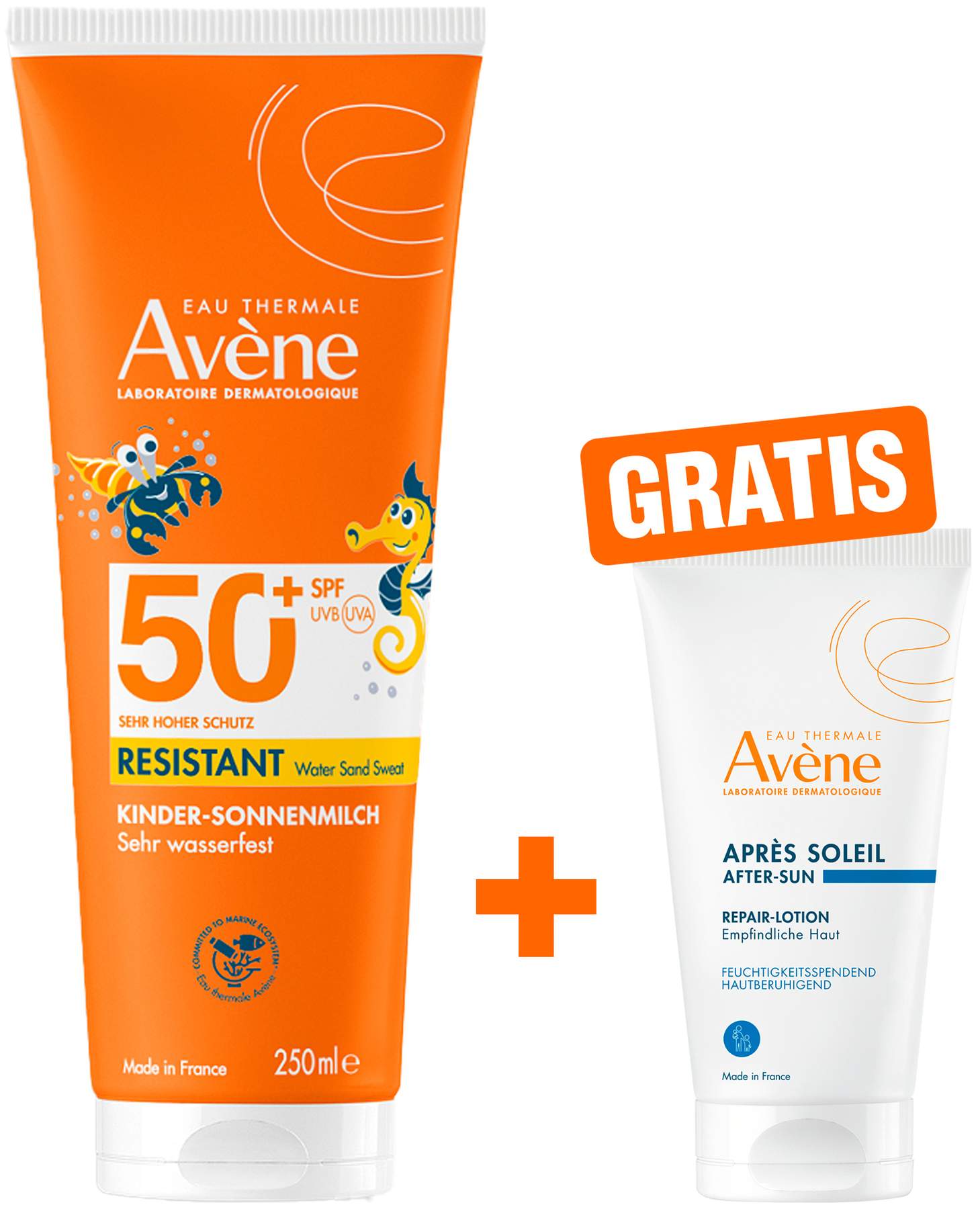 Avene Sunsitive Kinder Sonnenmilch SPF 50 + 250 ml Milch + gratis Repair - Lotion nach der Sonne 50 ml