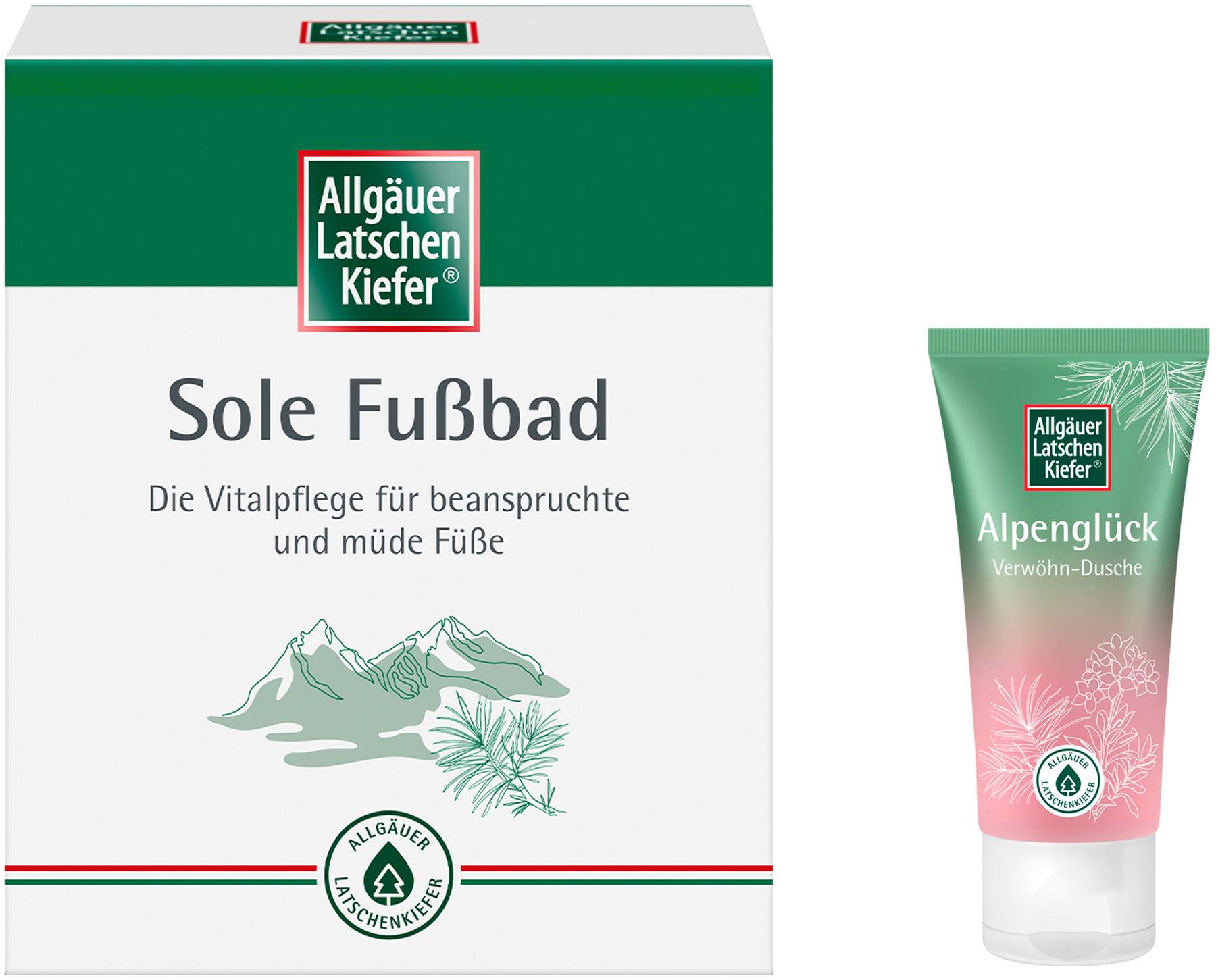 Allgäuer Latschenkiefer Sole Fuß- bad 10x10g Beutel + gratis Allgäuer Latschenkiefer Alpenglück Dusche 30 ml