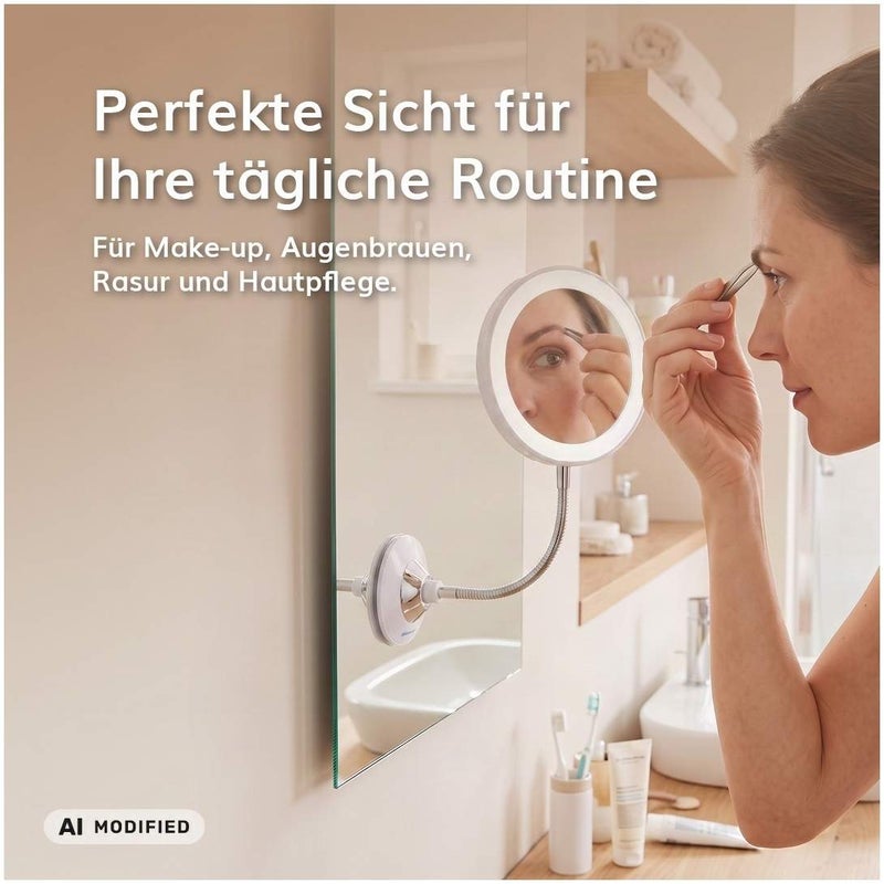 LED Kosmetik Spiegel mit Saugnapf und 18 LEDs, 10-fach Vergrößung sowie flexibler Wandhalterung