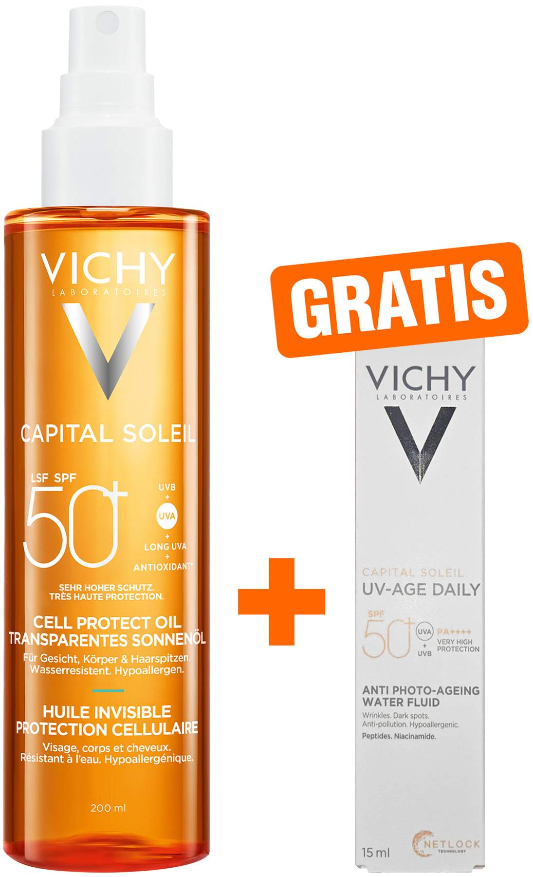 Vichy Capital Soleil Cell Protect Oil LSF 50 200 ml + gratis Capital Soleil UV-Age Daily LSF50+ 15 ml