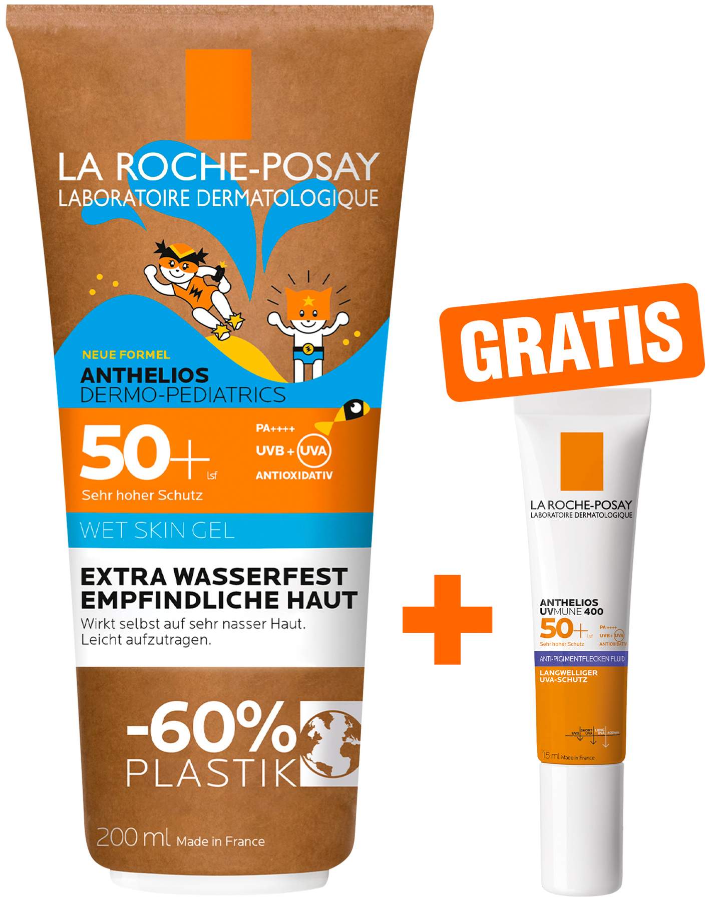 La Roche Posay Anthelios Dermo-Kids Wet Skin Gel LSF 50+ 200 ml + gratis Anthelios Anti-Pigment Fluid 15 ml