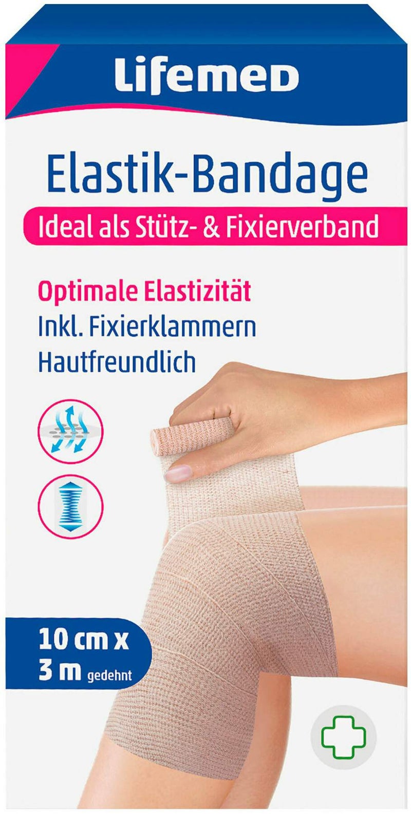 Elastik-Bandage 10 cm x 3 m, inkl. Fixierklammern