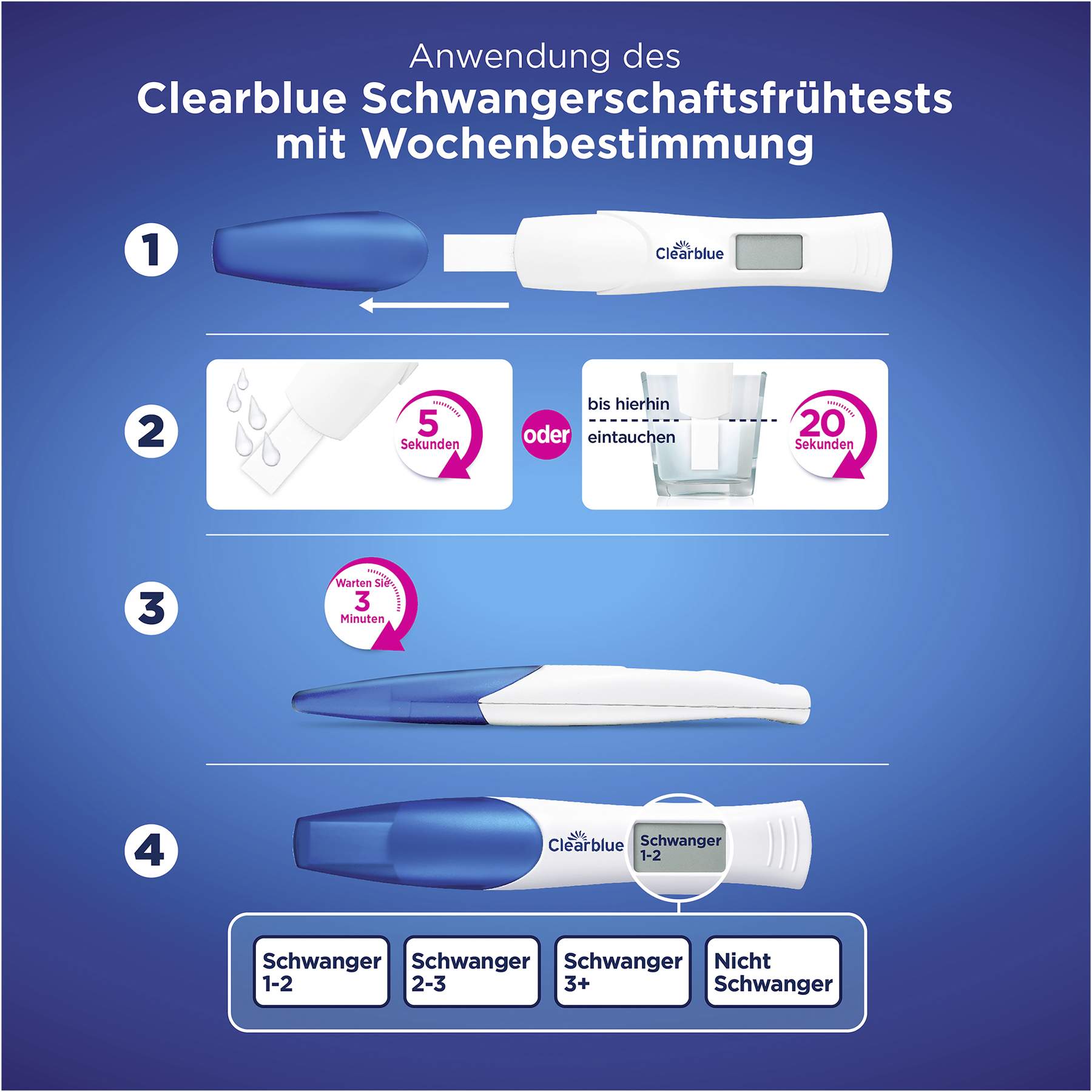 Clearblue Schwangerschaftstest frühe Erkennung und mit Wochenbestimmung 2 Teststäbchen