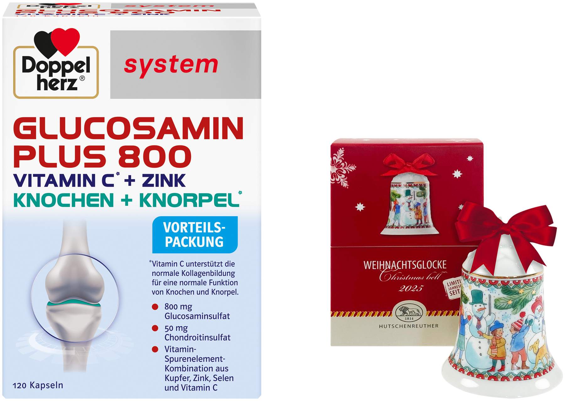 Doppelherz system Glucosamin Plus 800 Kapseln 120 Stück + gratis Hutschenreuther Weihnachtsglocke original 1 Stück