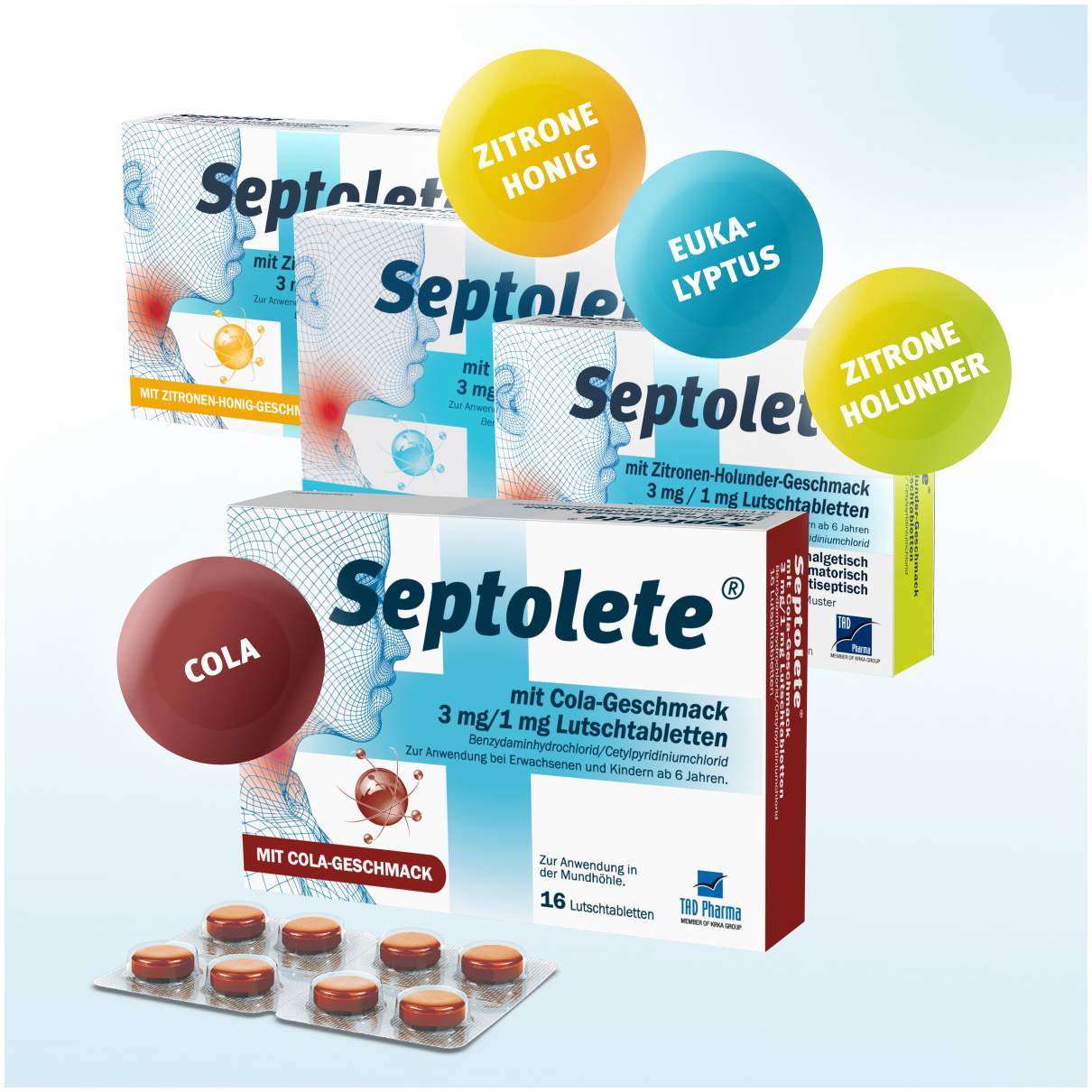 Septolete mit Cola Geschmack 3mg + 1mg  16 Lutschtabletten