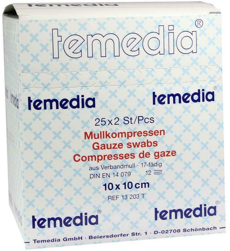 Mullkompressen 10 X 10 cm 12-Fach Steril 17fädig 50 Kompressen