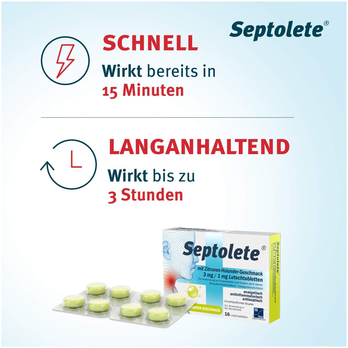 Septolete Zitronen-Holunder Geschmack 3 mg - 1mg 16 Lutschtabletten