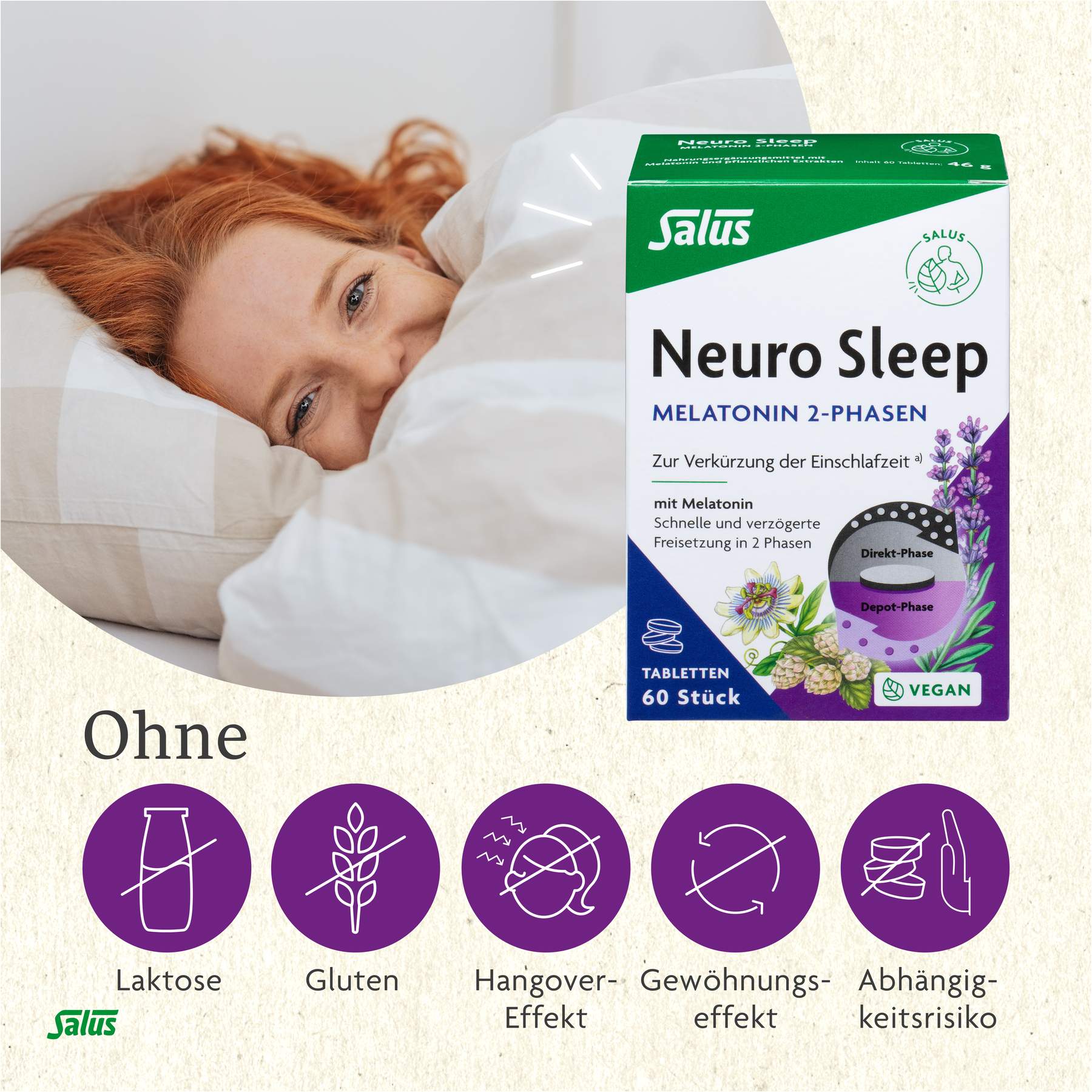 Neuro Sleep Melatonin 2-Phasen Tabletten Salus 60 Stück