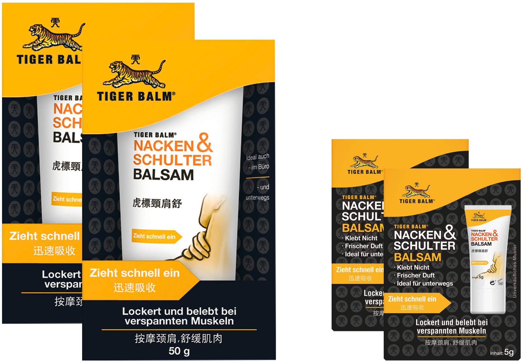 TIGER BALM Nacken und Schulter Balsam 2 x 50 g + gratis Tiger Balm Sachets 2 x 5g