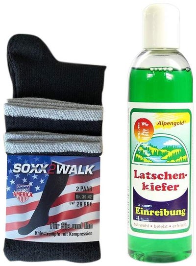 SOXX2WALK Kniestrümpfe mit Kompression, Gr.35-38, 2 er Set + gratis Latschenkiefer Einreibung 250 ml