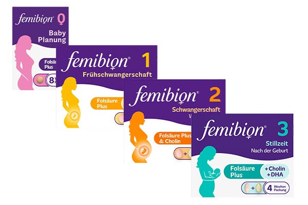 Die Femibion-Produkte Produktbilder von Femibion 0,1,2 und 3