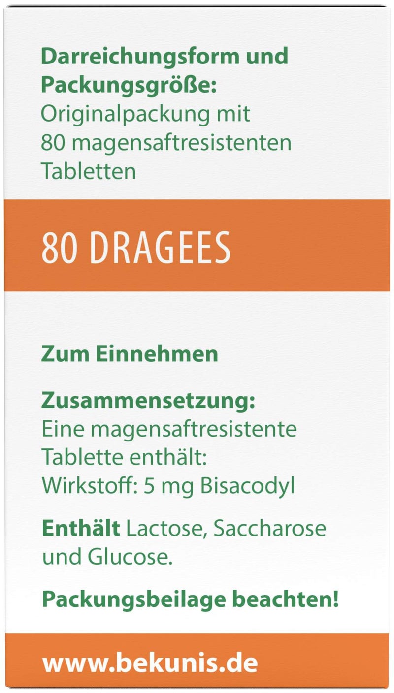 Bekunis Dragees Bisacodyl 5 mg 80 Magensaftresistente Tabl.
