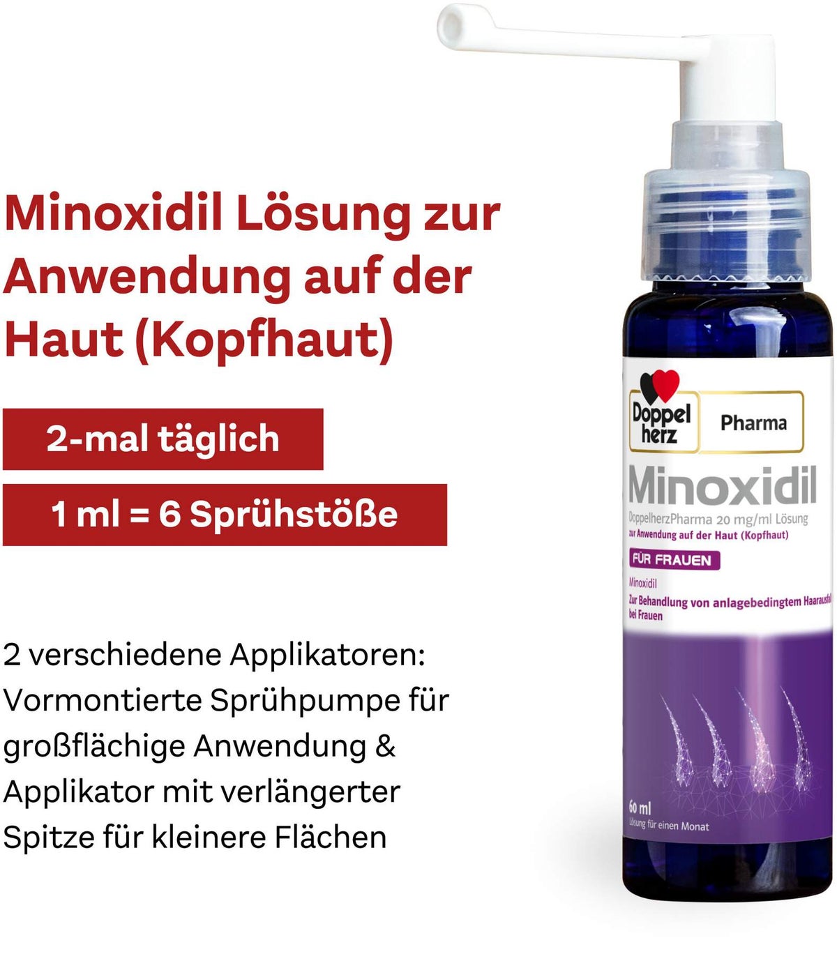 Minoxidil Doppelherz Pharma 20 mg je ml 3 x 60 ml Lösung für Frauen