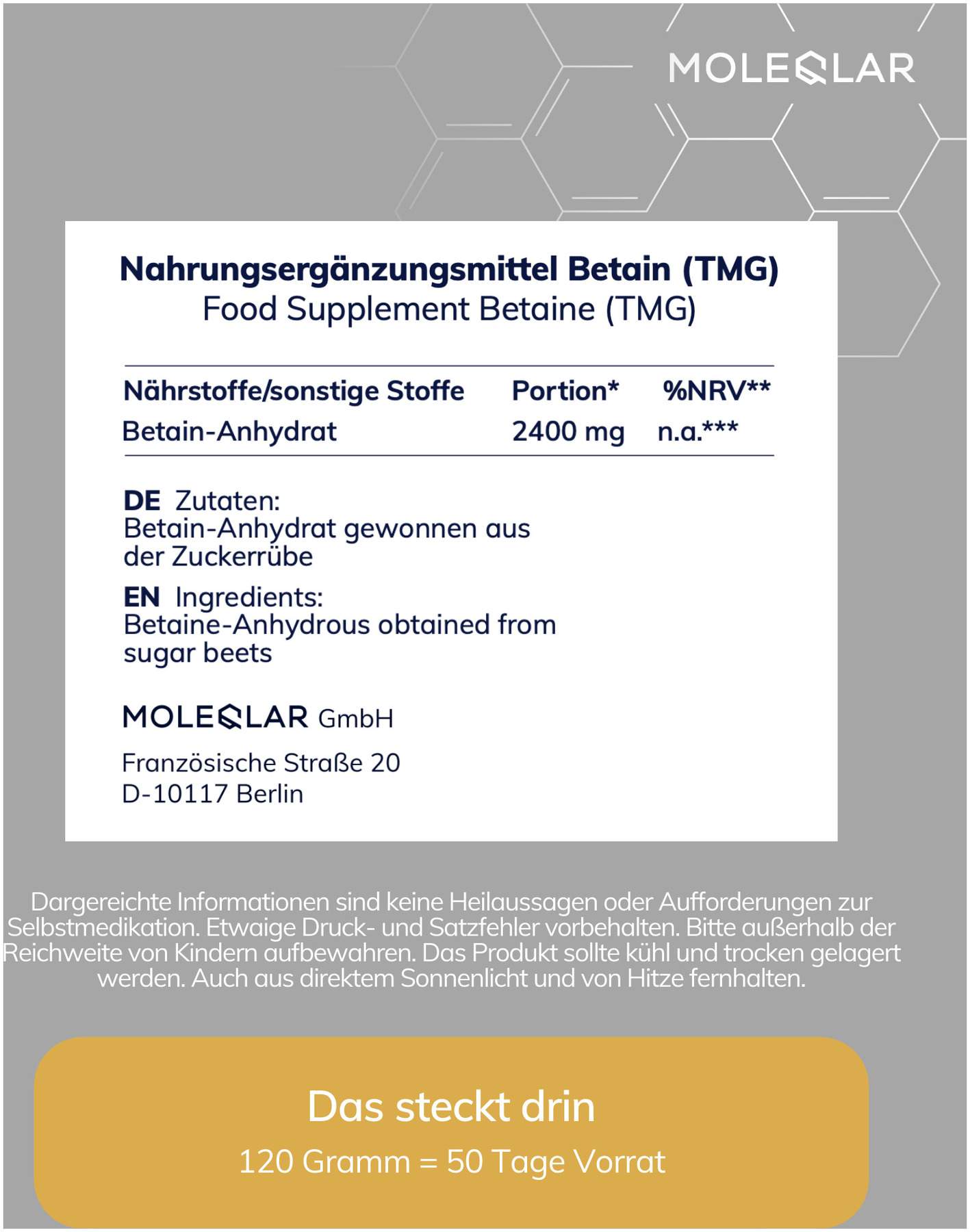 MoleQlar TMG Betain-Anhydrat 120 g