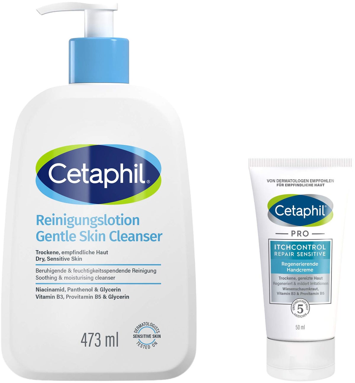 Cetaphil Reinigungslotion für Körper und Gesicht 473 ml + gratis Cetaphil Pro Itch Cotrol Repair Handcreme 50 ml