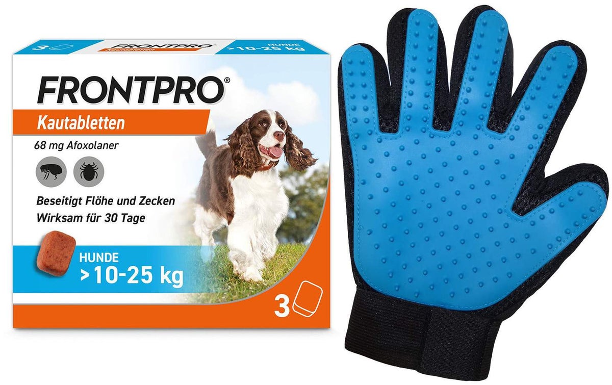 Frontpro 68 mg für Hunde 10-25 kg 3 Kautabletten + gratis Fellhandschuh
