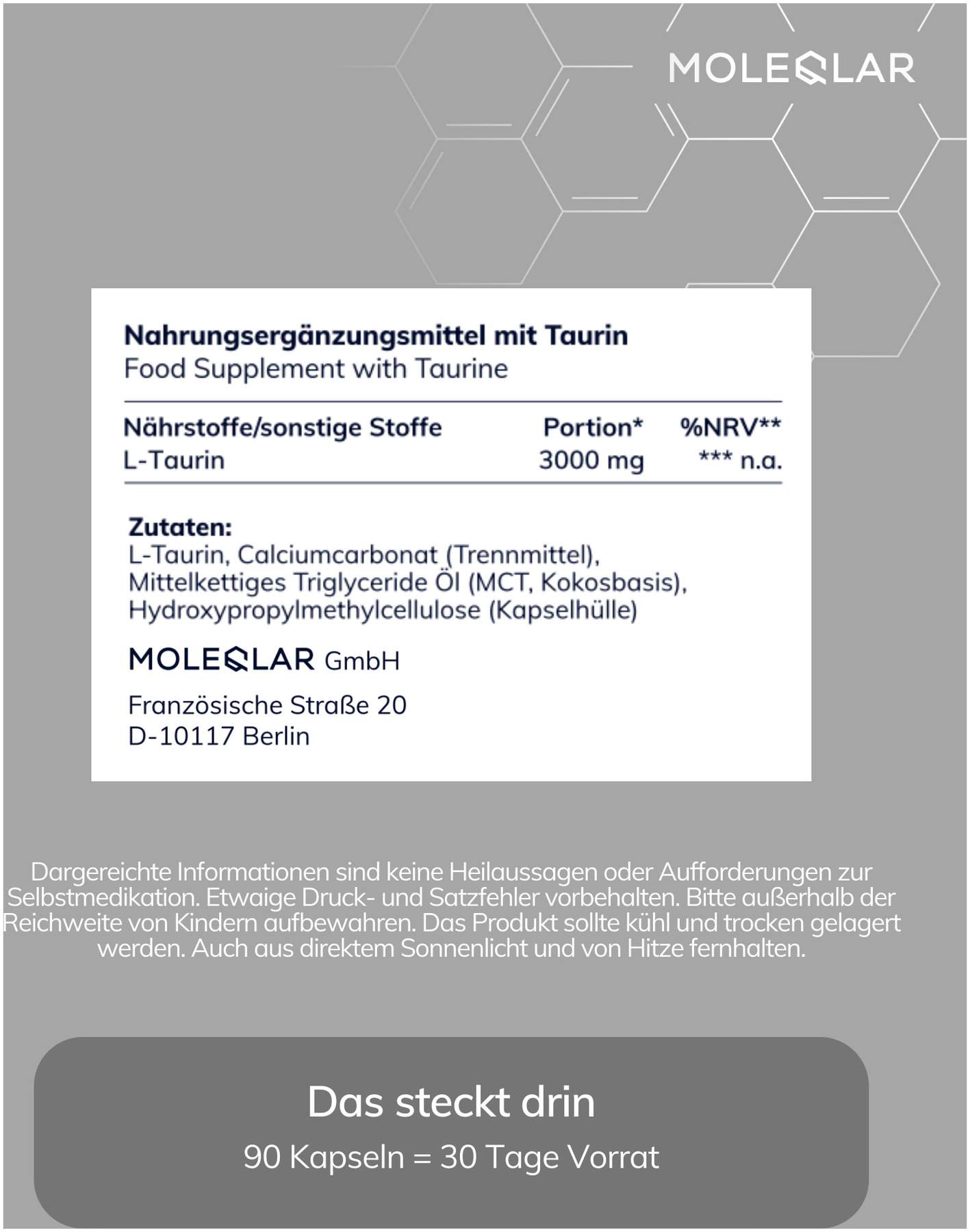 MoleQlar Taurin high Dose L-Taurine 90 Kapseln