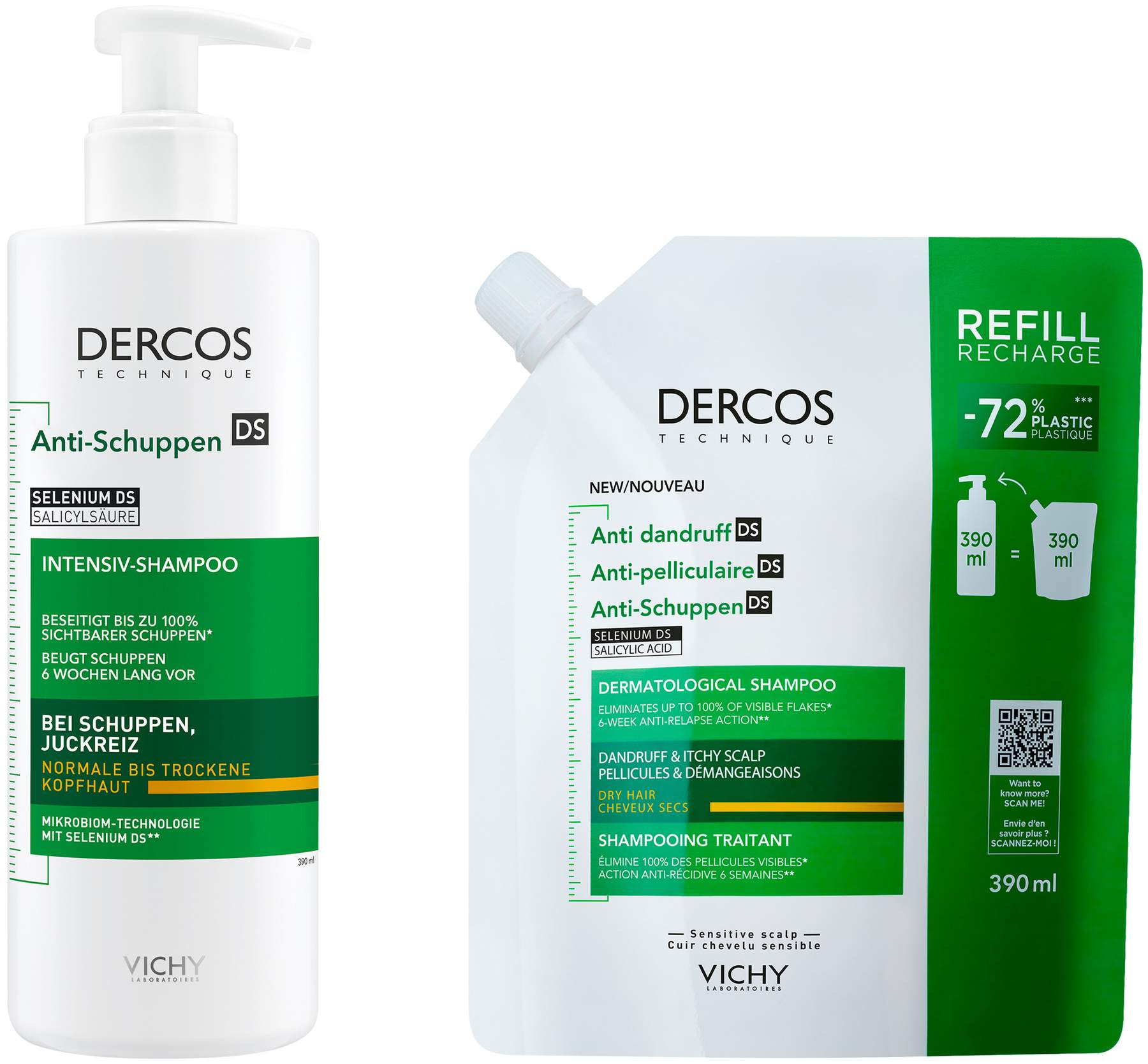 Vichy Dercos Anti-Schuppen Shampoo Trockene Kopfhaut 390 ml + Anti-Schuppen Shampoo Trockene Kopfhaut 390 ml Refill