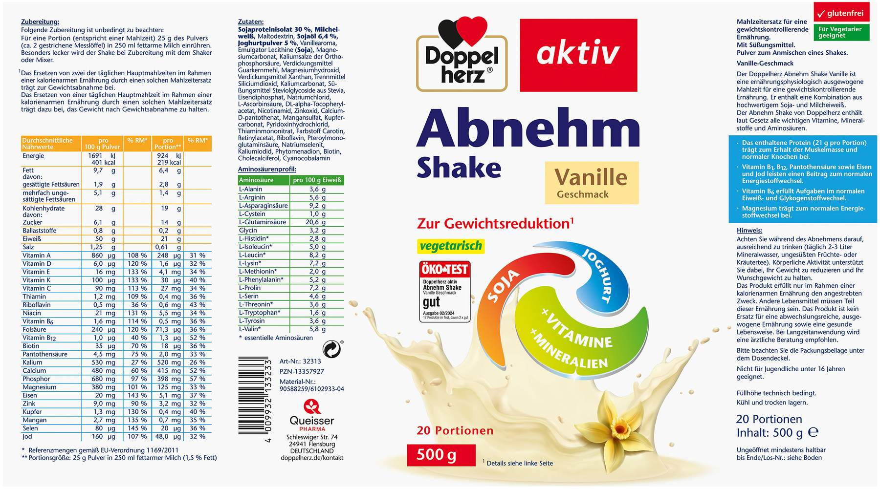 Doppelherz aktiv Abnehm Shake Vanille Pulver 500g