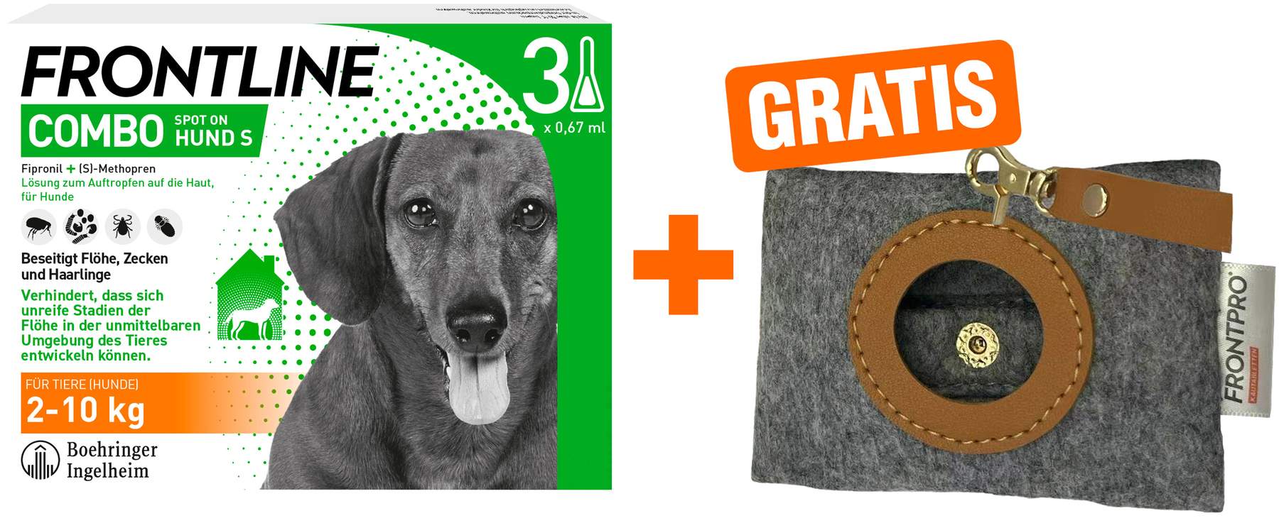 Frontline Combo Spot on Hund S 2-10 kg 3 Pipetten + gratis Frontline Hundekotbeutelspender