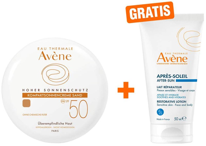 Avene Kompaktsonnencreme SPF 50 sand 10 g Creme + gratis Repair - Lotion nach der Sonne 50 ml