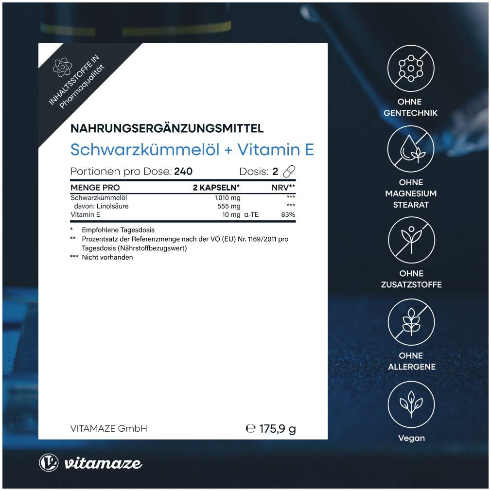 Schwarzkümmelöl + Vitamin E 240 Kapseln