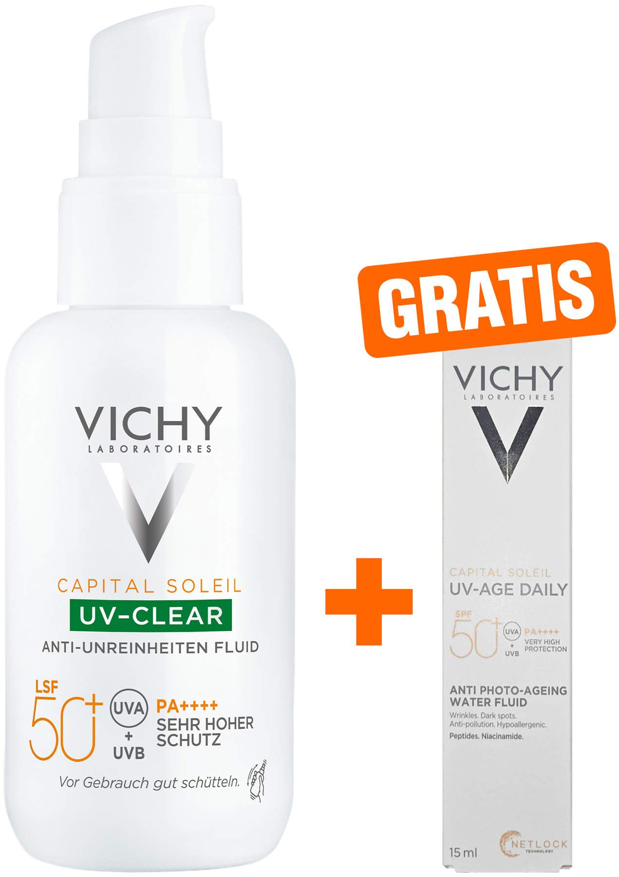 Vichy Capital Soleil UV-Clear LSF 50+ 40 ml + gratis Vichy Capital Soleil UV-Age Daily LSF50+ 15 ml