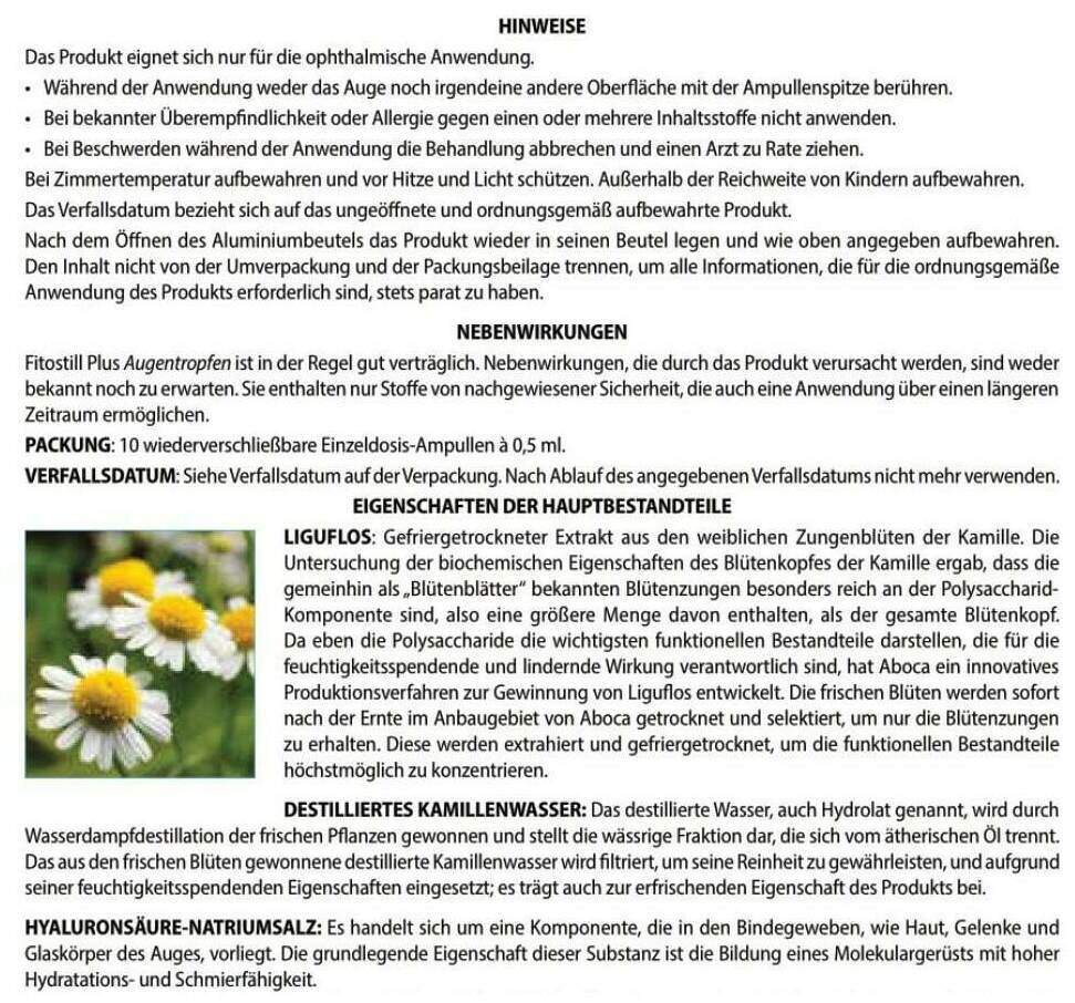 Fitostill Plus Augentropfen 10 X 0,5 ml