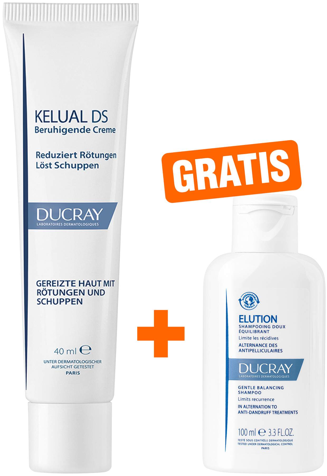 Ducray Kelual DS Creme beruhigende Anti-Schuppen Creme 40 ml + gratis Elution ausgleichs Shampoo 100 ml