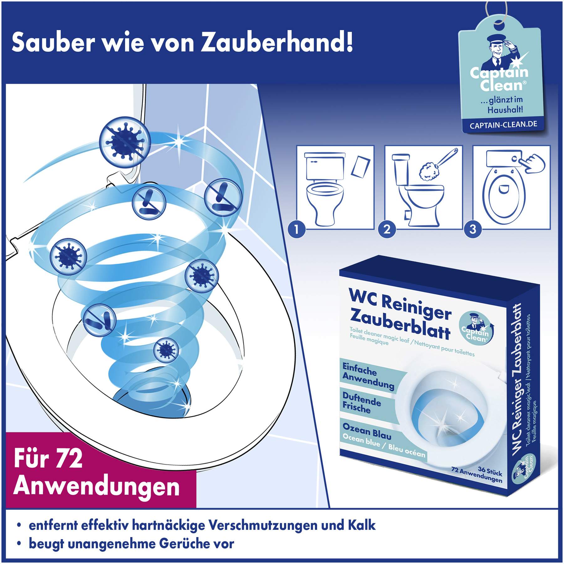 Captain Clean WC-Reiniger Zauberblatt 36 Stück