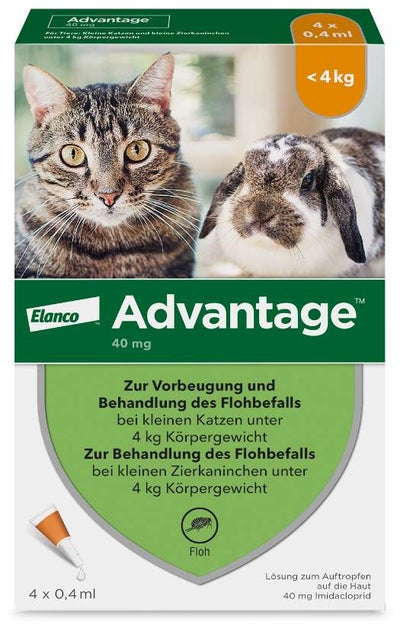 Advantage 40 mg für Katzen und Zierkaninchen bis 4 kg 4 x 0,4 ml Lösung