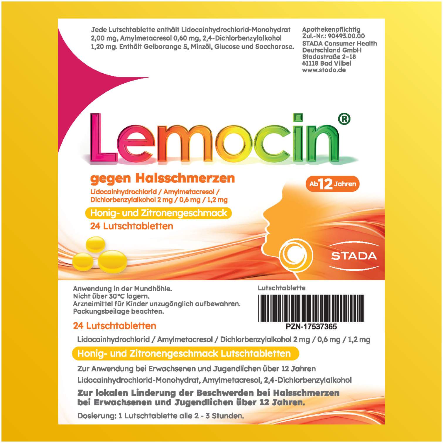 Lemocin gegen Halsschmerzen mit Honig-Zitronengeschmack 24 Lutschtabletten